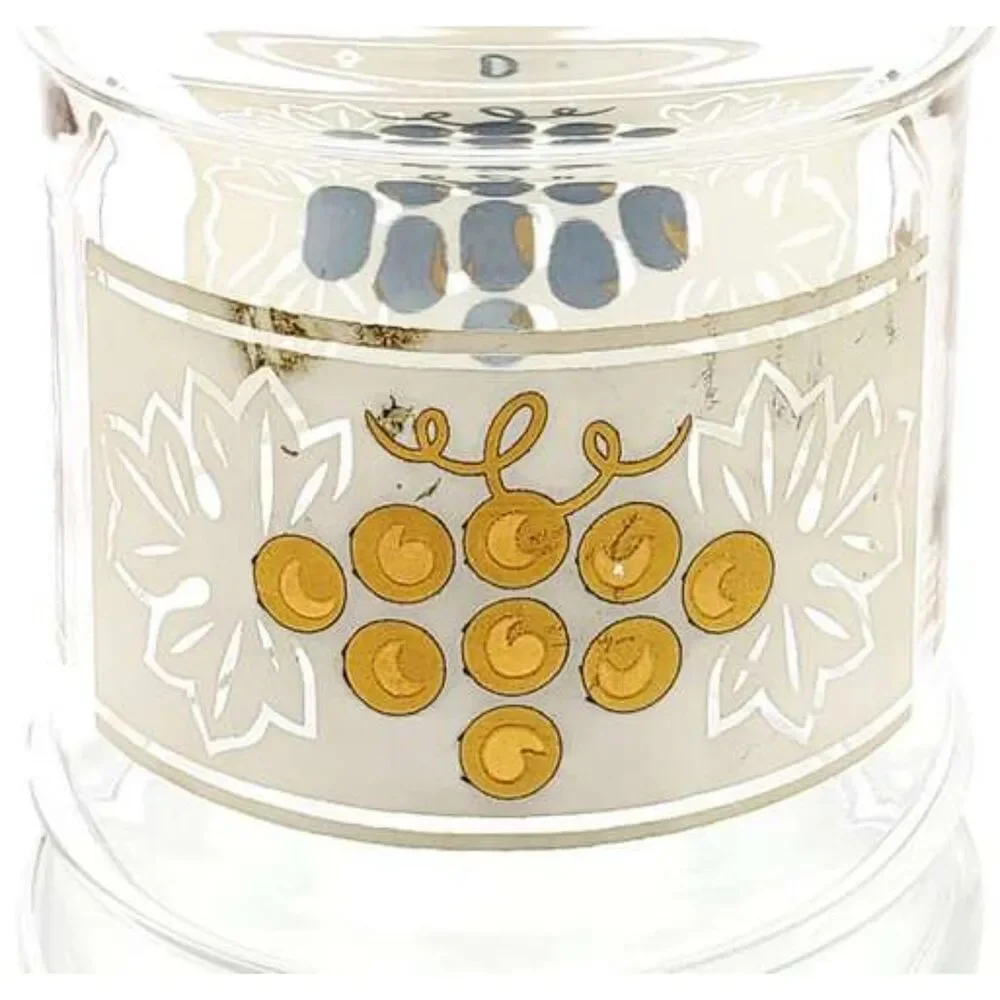 Vintage Glass Apothecary Lidded Jar Gold Grape Design Retro Vanity Decanter Dish